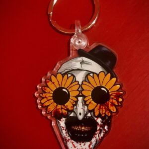 Art the Clown Sunglasses Keychain in die-cut acrylic with stainless steel ring - Official Terrifier Merch