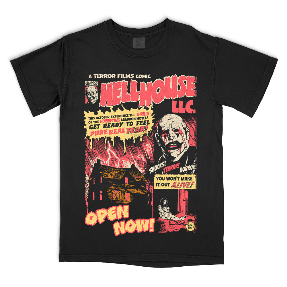 Hell House LLC Pure Real Fear T-Shirt back print and graphic details | Terrifier Merch