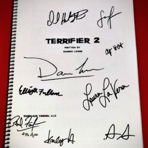Official Signed Terrifier 2 Script - Signed by Cast, Director and Producers Very Limited Supply - signed terrifier 2 script | Terrifier Merch