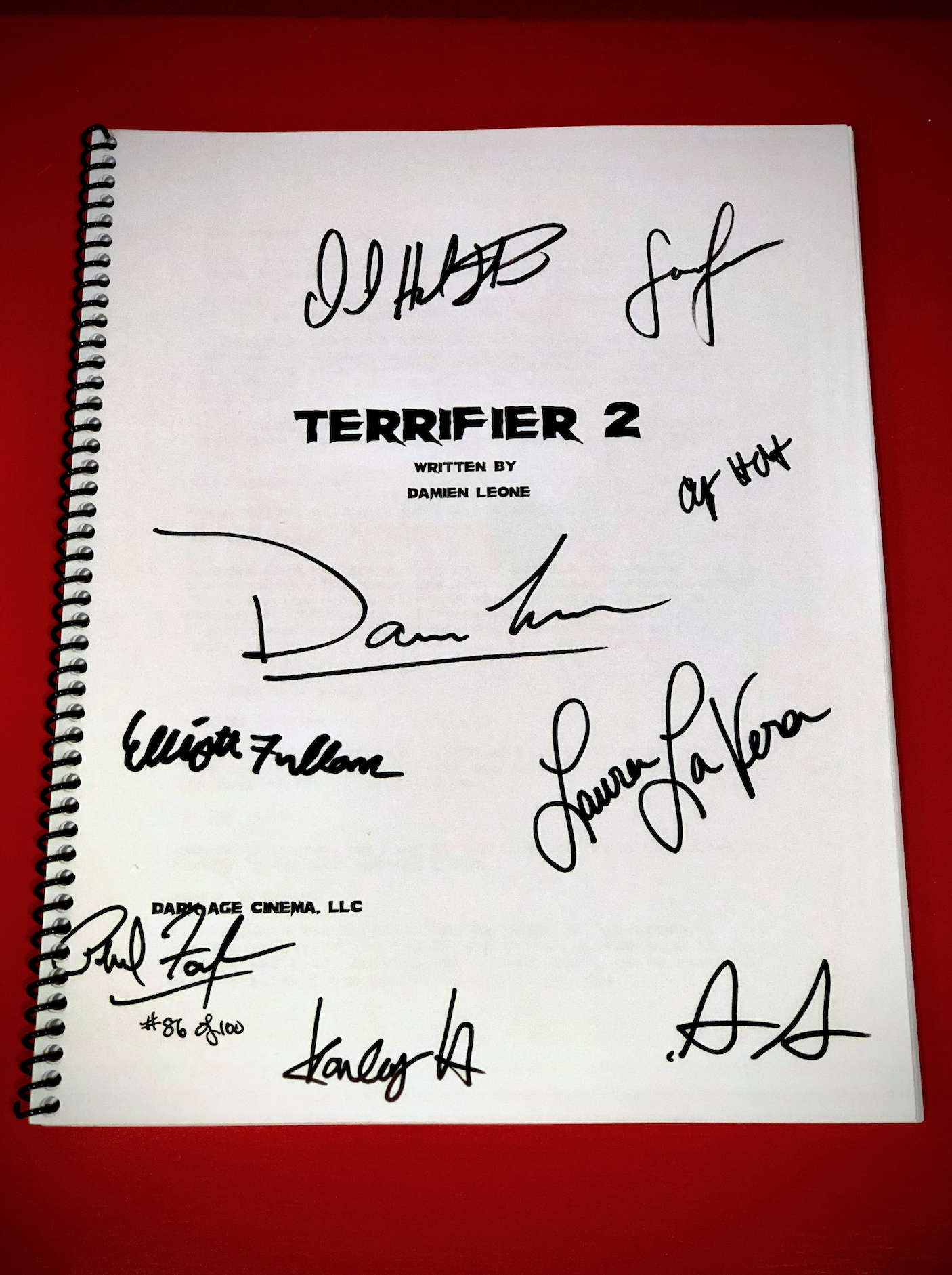 Official Signed Terrifier 2 Script - Signed by Cast, Director and Producers Very Limited Supply - signed terrifier 2 script | Terrifier Merch