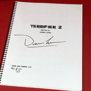 Official Signed Terrifier 2 Script cover with Damien Leone silver signature - Terrifier Merch