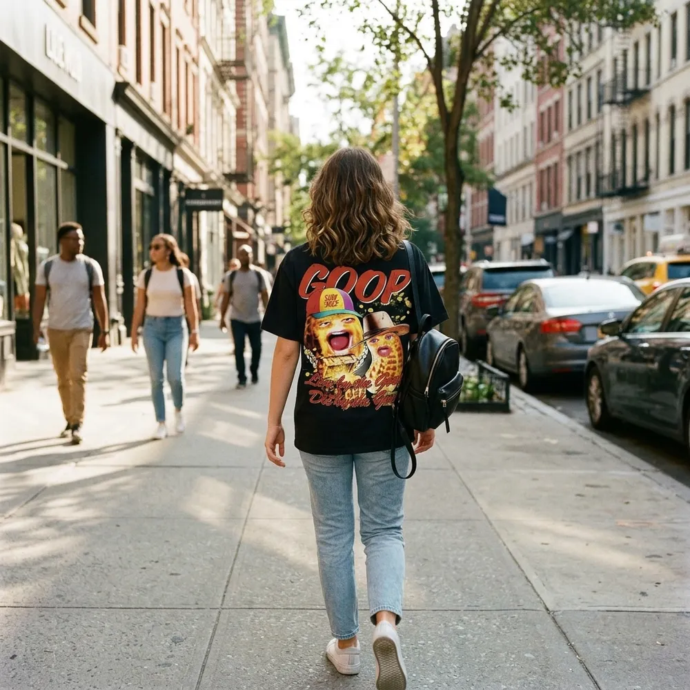 Live By The Goop T-Shirt - back view worn by model lifestyle shot